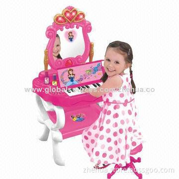 Kid's Multifunction Plastic Dressing Table with Piano, Light, Music, Mirror and Hair Dryer for Girls